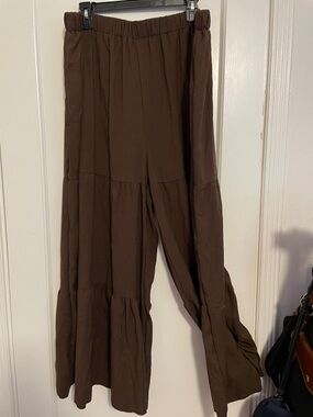 SHEIN Brown Tiered Wide-Leg Pants